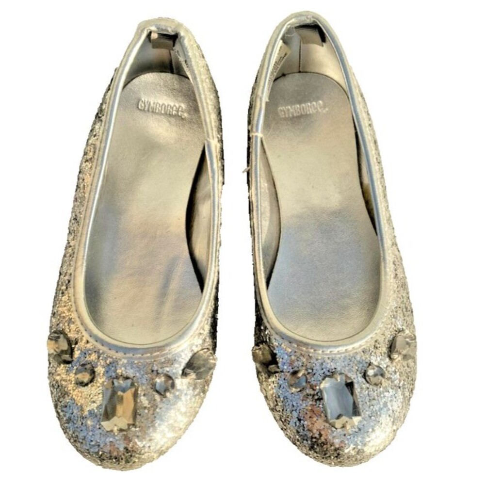 Gymboree Silver Ballet Flats Dress Sparkle Gems Girls Shoes Sz 10 T (Says 11 T)